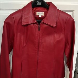 Oleg Cassini red leather jacket- like new